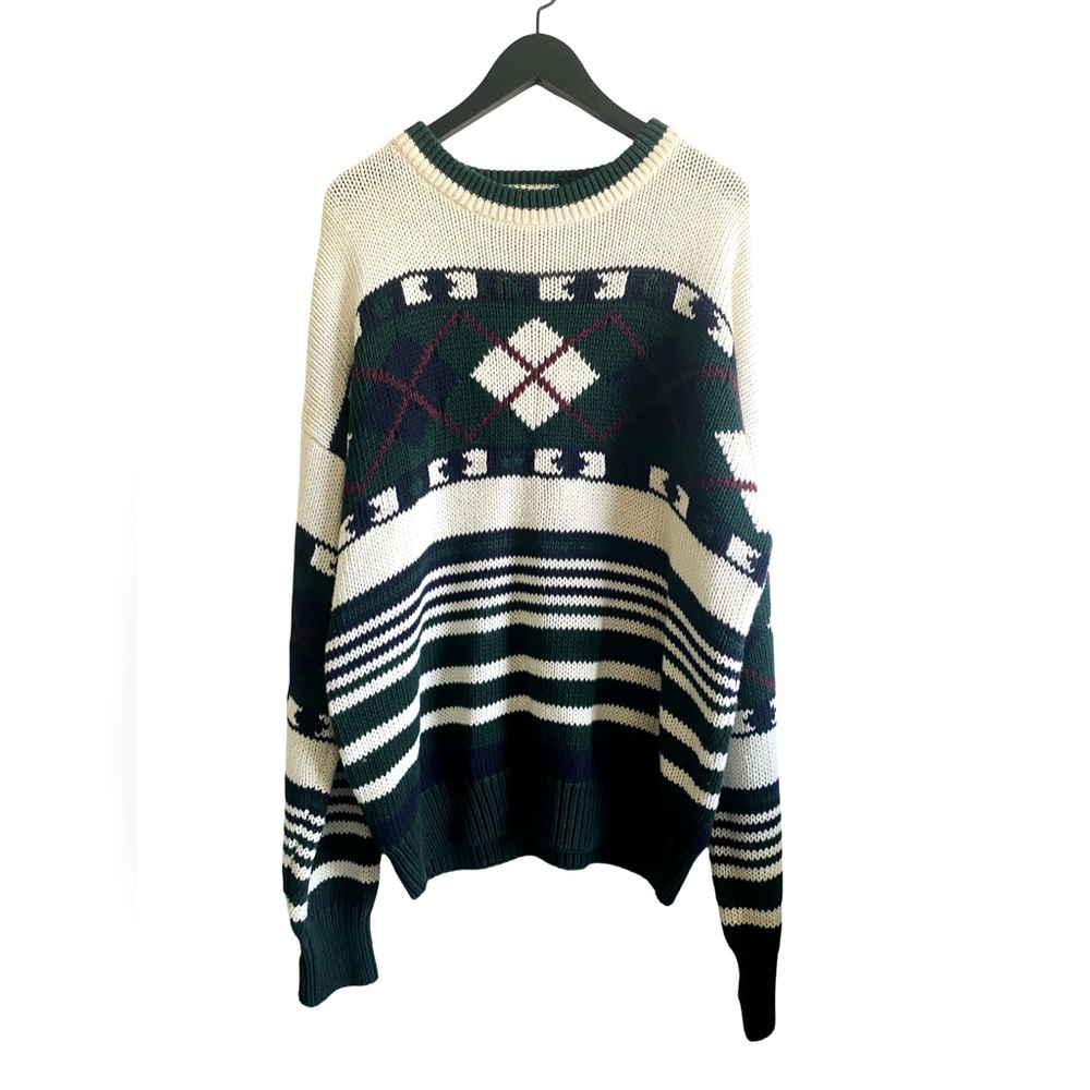 Structure Vintage Men’s Sweater XL Cotton Blend Green Blue Oversized 90s